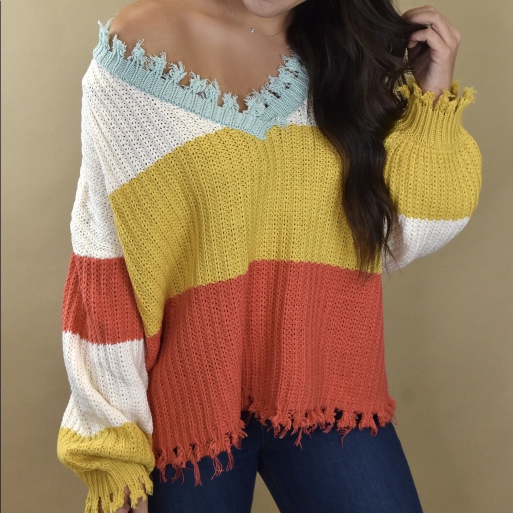 Color Block Distressed Sweater